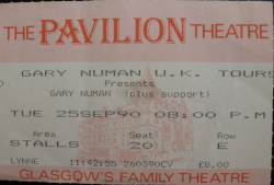 Gary Numan Glasgow Ticket 1990